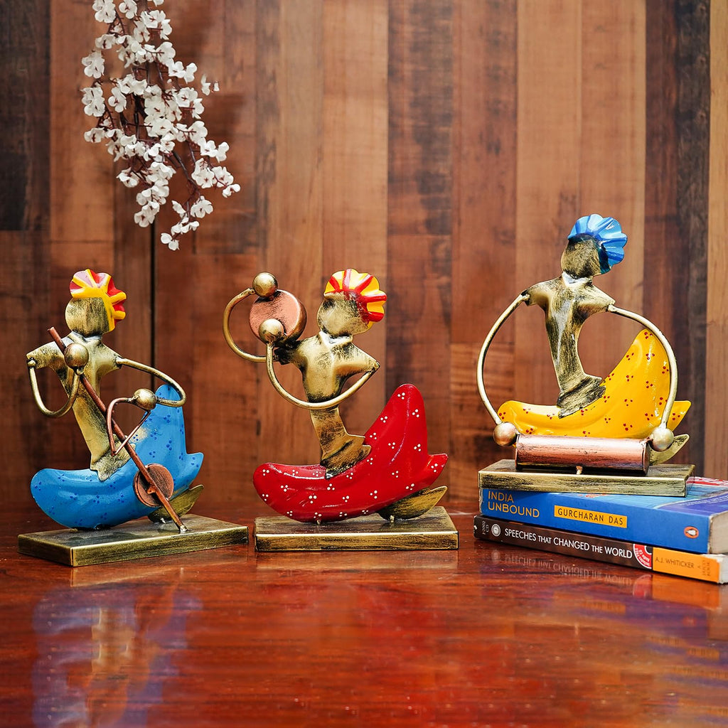 Vibrant Musician Figurine Set – Handcrafted Metal Art Decor (Set of 3)