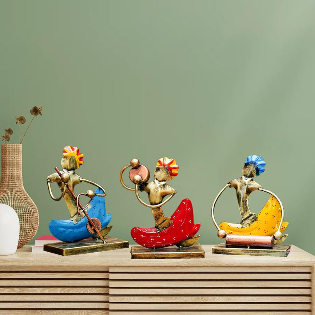 Vibrant Musician Figurine Set – Handcrafted Metal Art Decor (Set of 3)