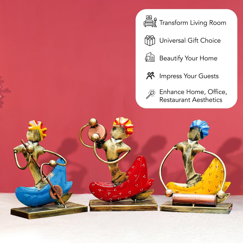 Vibrant Musician Figurine Set – Handcrafted Metal Art Decor (Set of 3)