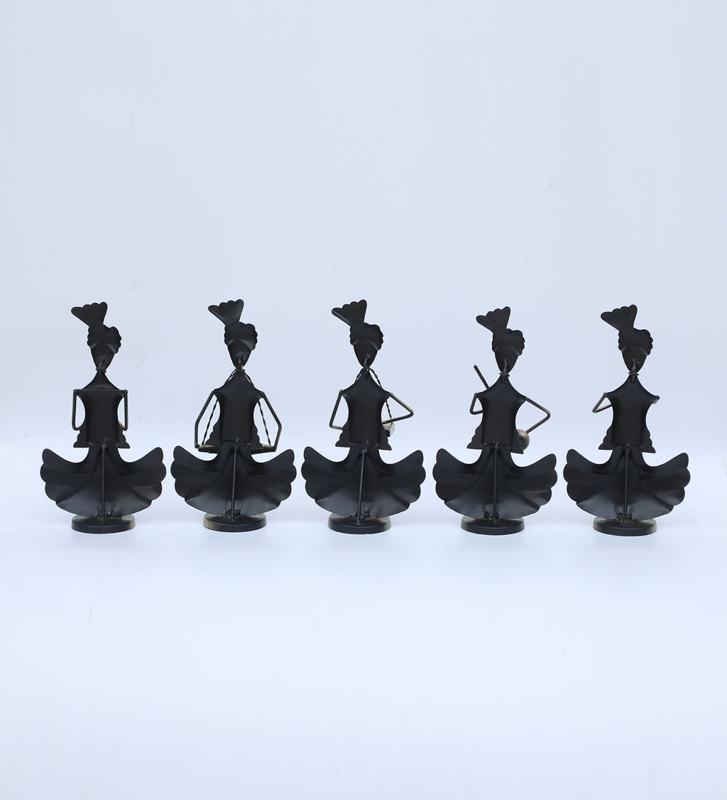 Handcrafted Colorful Tribal Musician Figurine Set – Traditional Metal Art Decor (Set of 5)