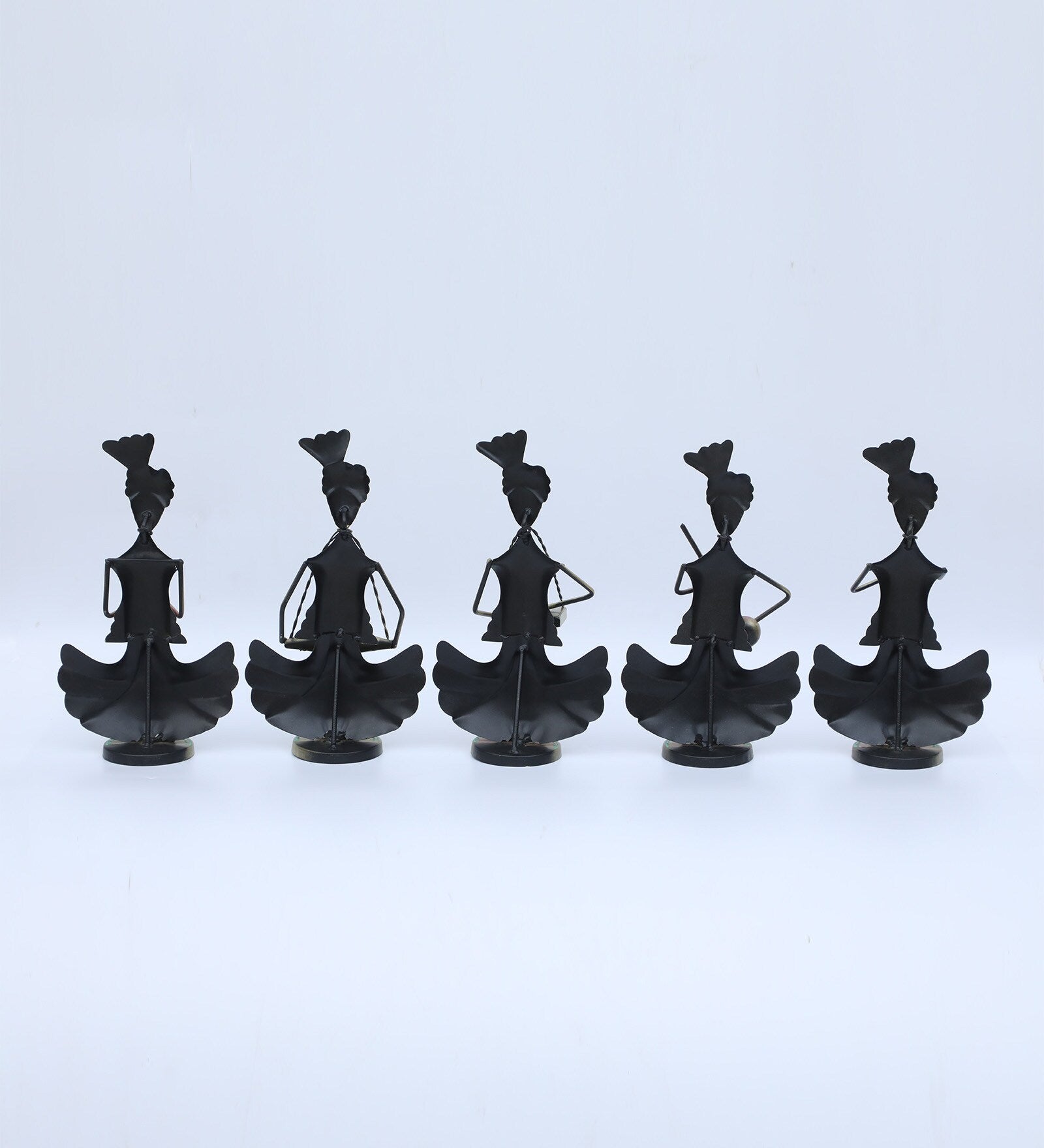 Handcrafted Colorful Tribal Musician Figurine Set – Traditional Metal Art Decor (Set of 5)