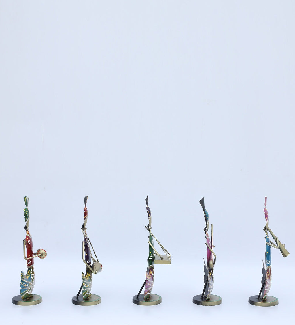 Handcrafted Colorful Tribal Musician Figurine Set – Traditional Metal Art Decor (Set of 5)