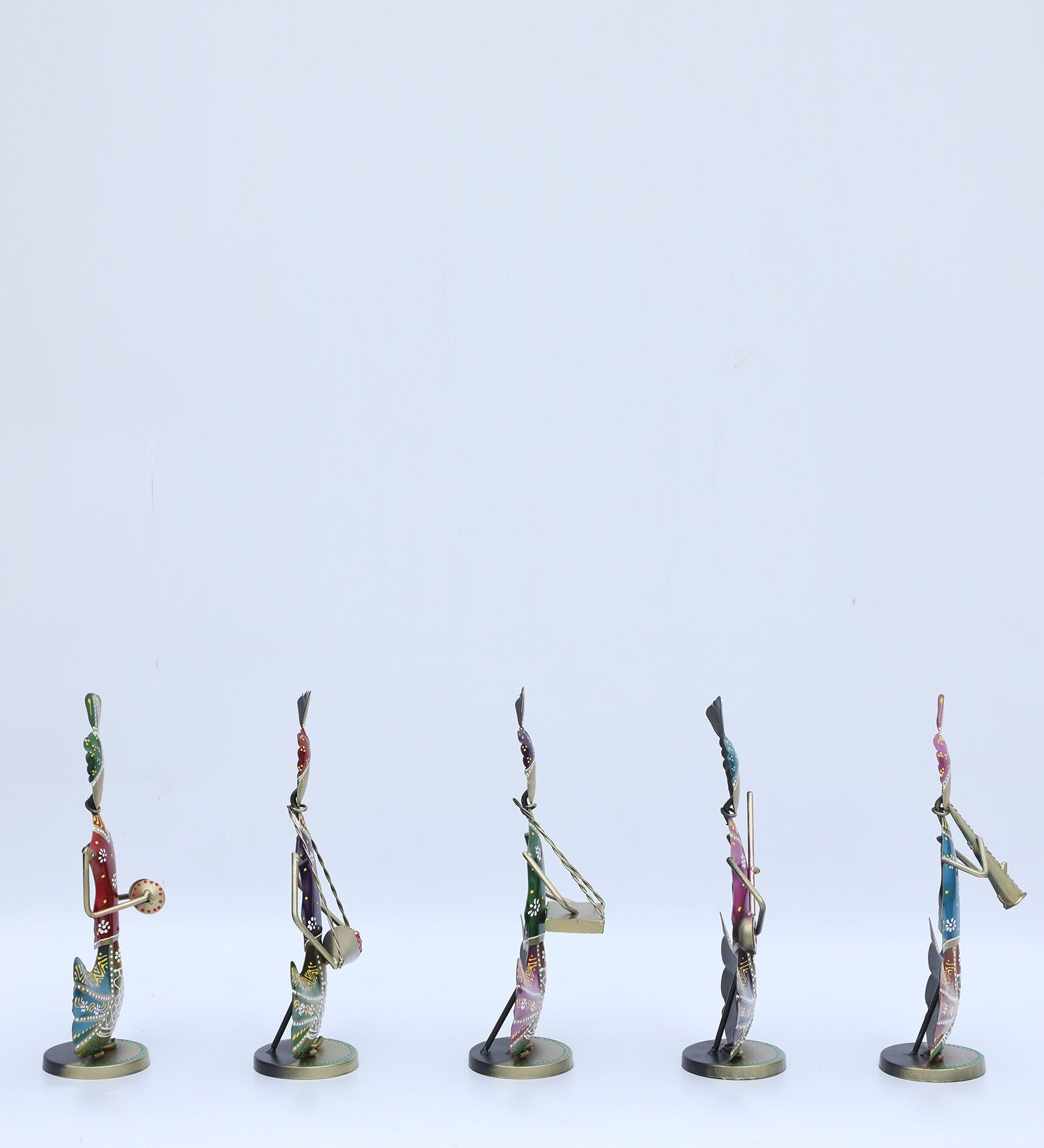 Handcrafted Colorful Tribal Musician Figurine Set – Traditional Metal Art Decor (Set of 5)