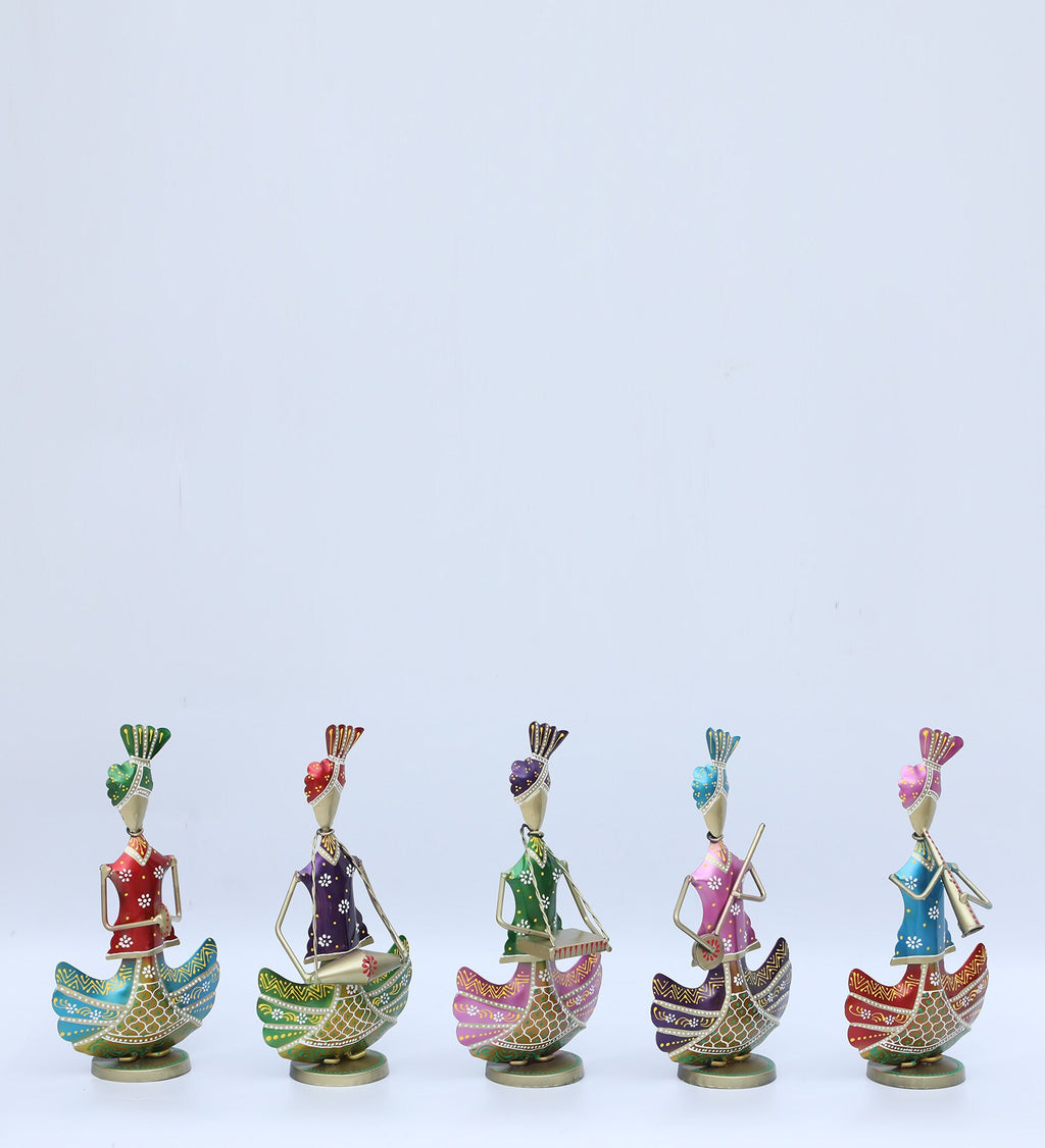 Handcrafted Colorful Tribal Musician Figurine Set – Traditional Metal Art Decor (Set of 5)