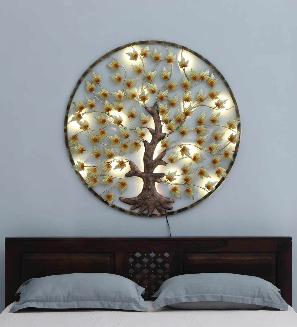 Golden Tree of Life Metal Wall Art with LED Light (40x40 inches)