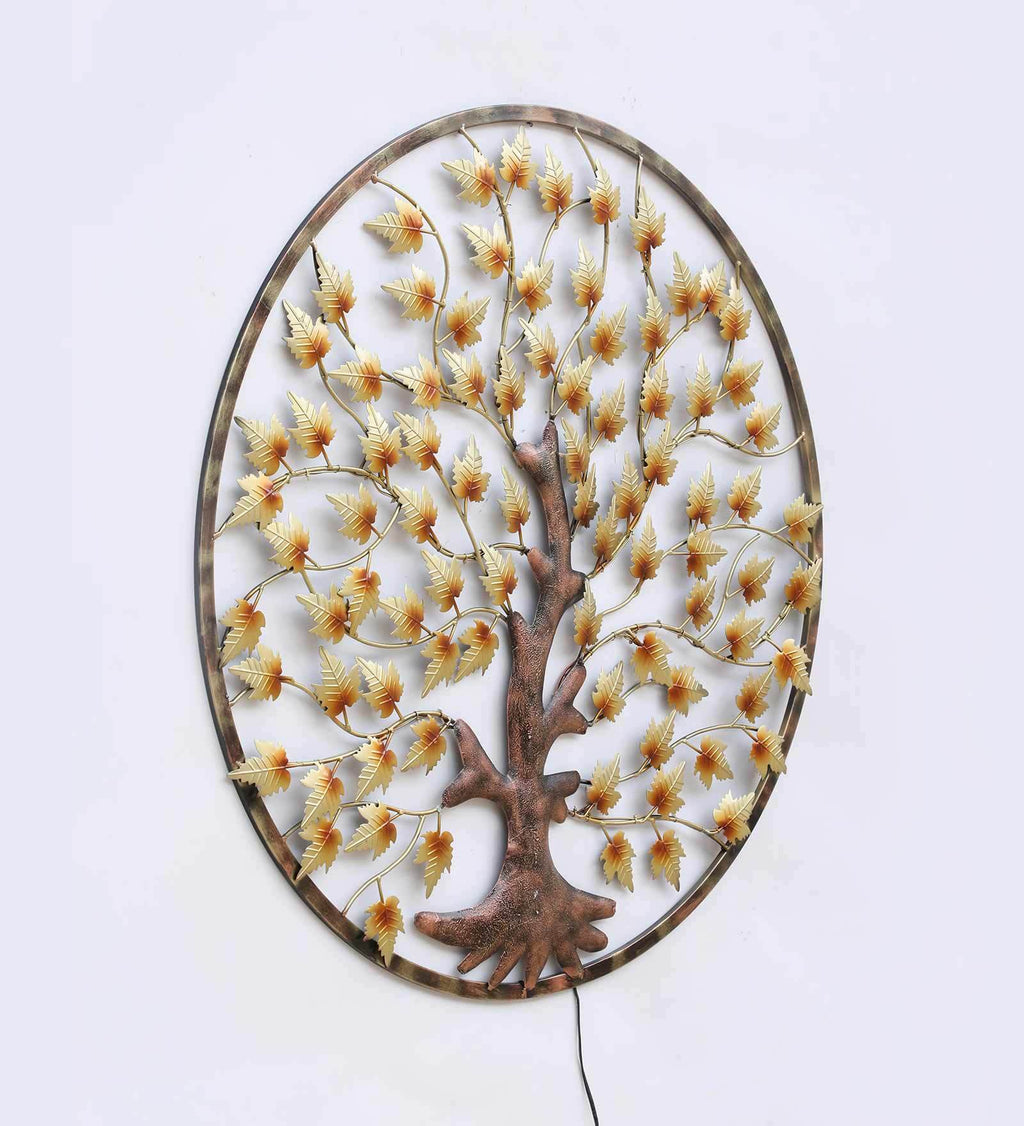 Golden Tree of Life Metal Wall Art with LED Light (40x40 inches)
