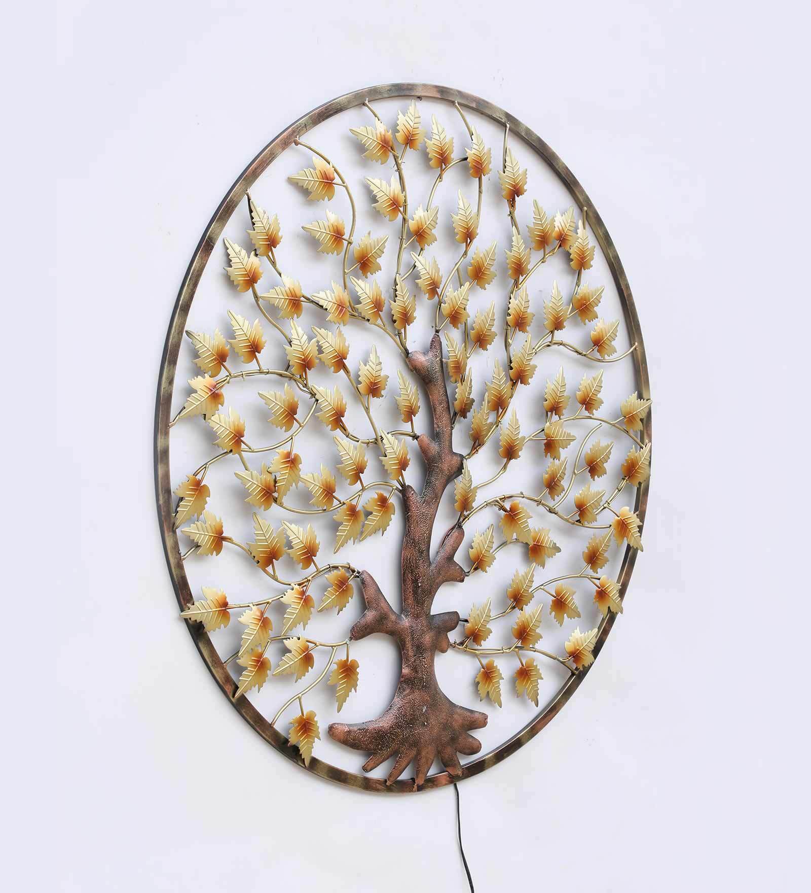 Golden Tree of Life Metal Wall Art with LED Light (40x40 inches)