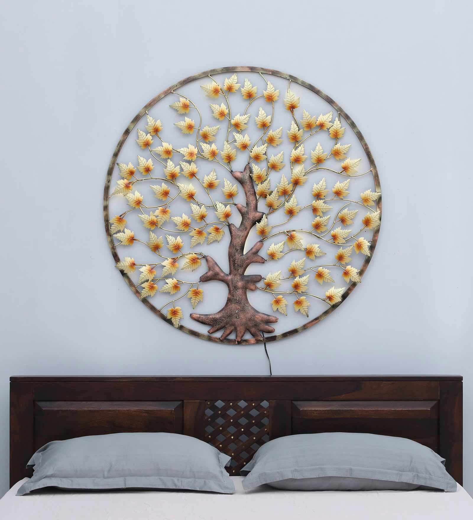 Golden Tree of Life Metal Wall Art with LED Light (40x40 inches)