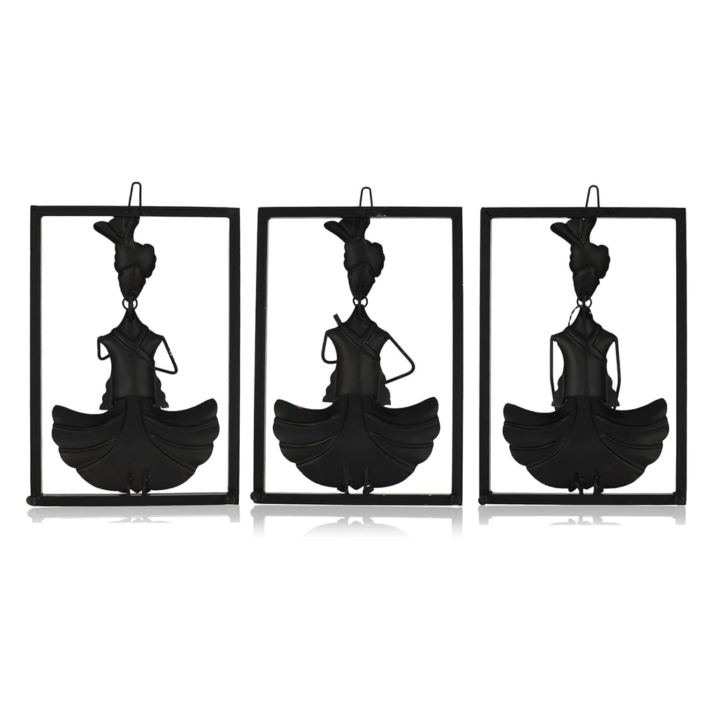 Handcrafted Tribal Musician Wall Art Set – Framed Metal Wall Hanging Decor (Set of 3)