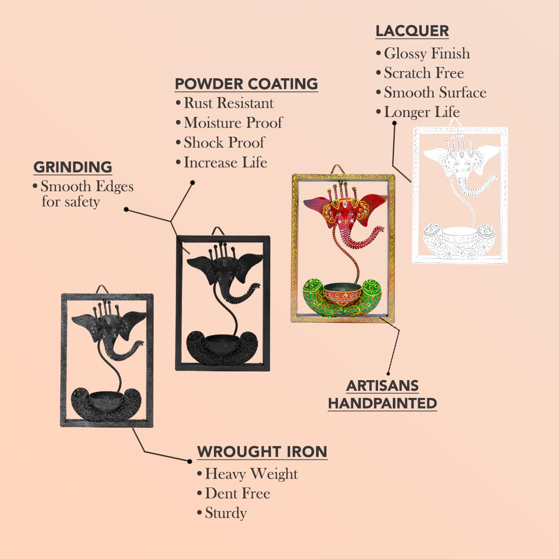 Handcrafted Lord Ganesha Metal Wall Art with Diya Holder – Ethnic Frame Decor