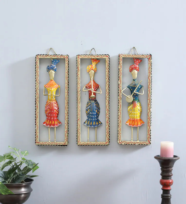 Handcrafted Rajasthani Musician Wall Hanging Set (Set of 3) – 14x6 Inches Each