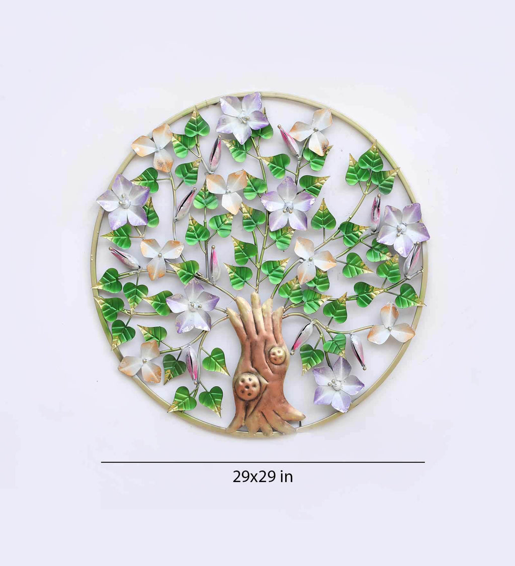 Floral Harmony Round Metal Wall Art with LED Lights