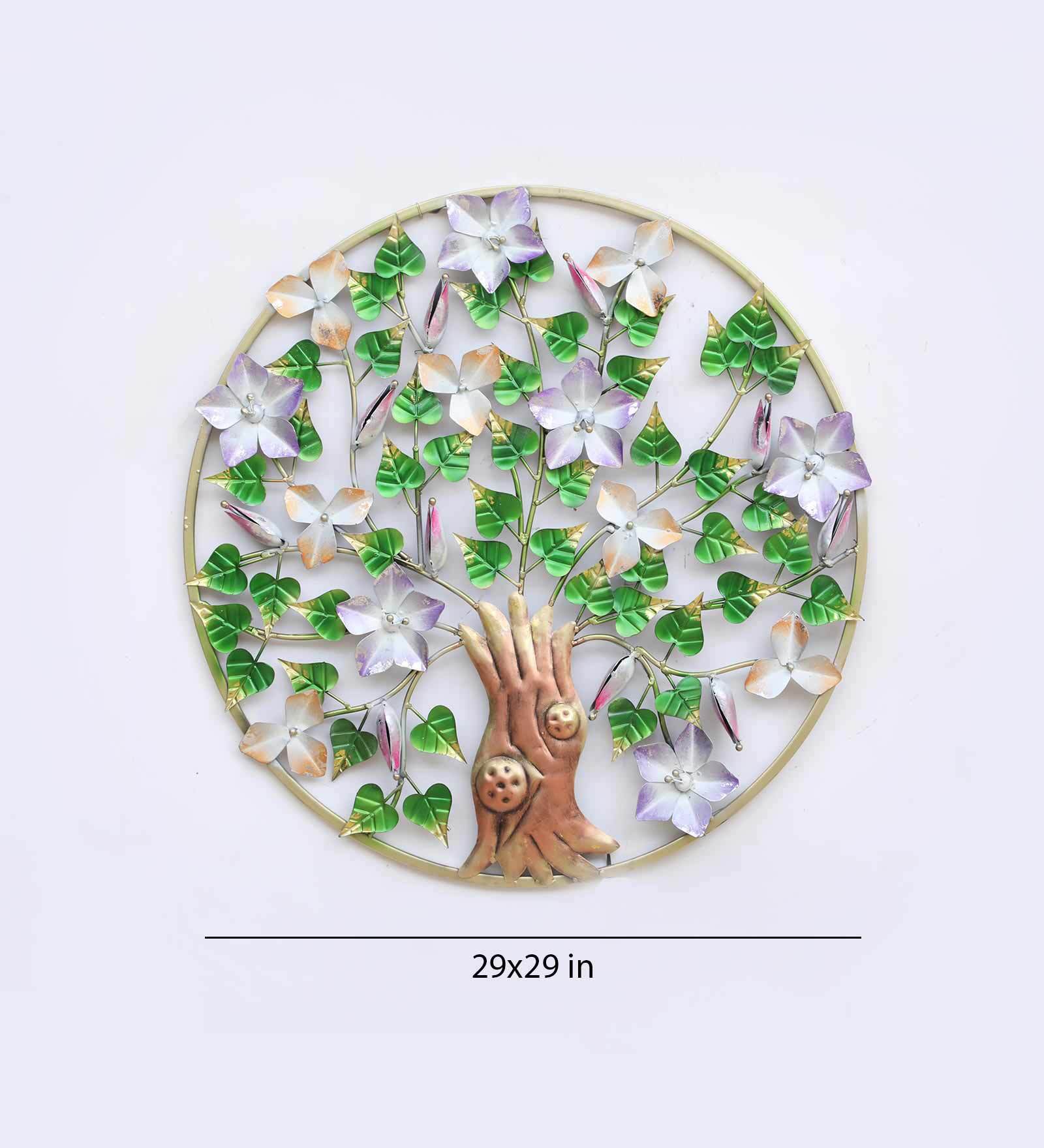 Floral Harmony Round Metal Wall Art with LED Lights