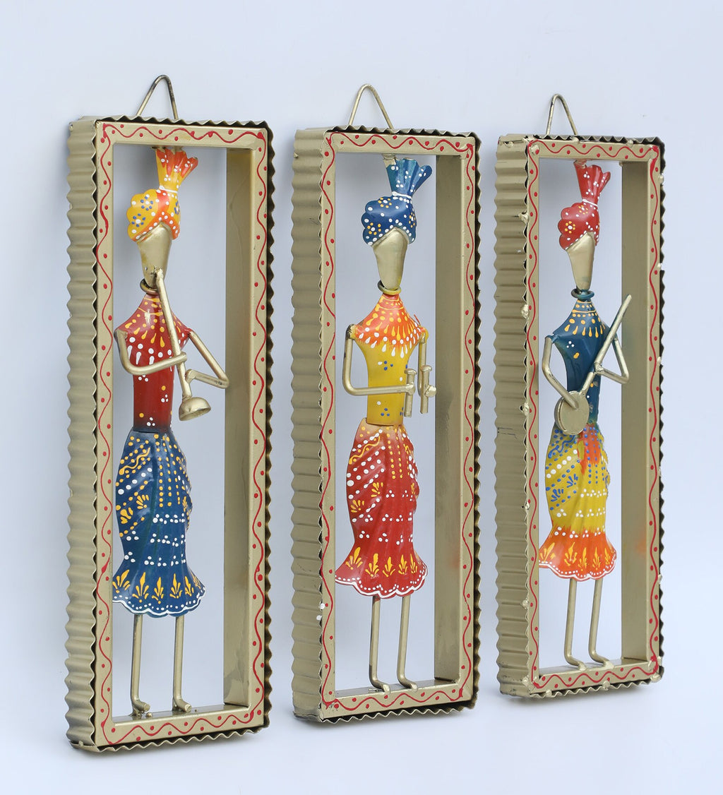 Handcrafted Rajasthani Musician Wall Hanging Set (Set of 3) – 14x6 Inches Each