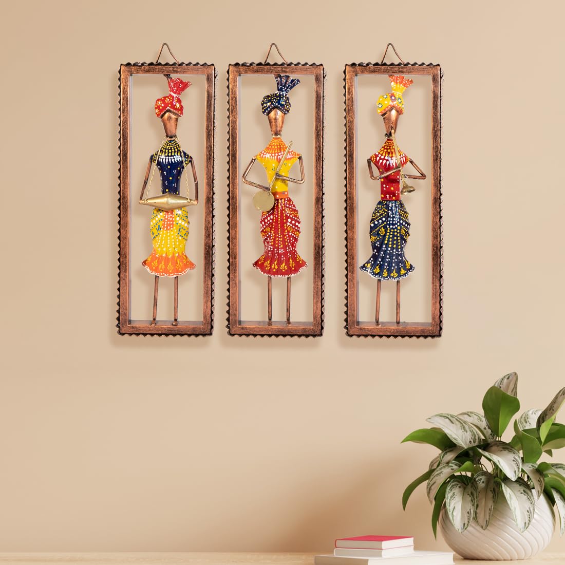 Handcrafted Rajasthani Musician Wall Frame Set – Traditional Folk Art (Set of 3)