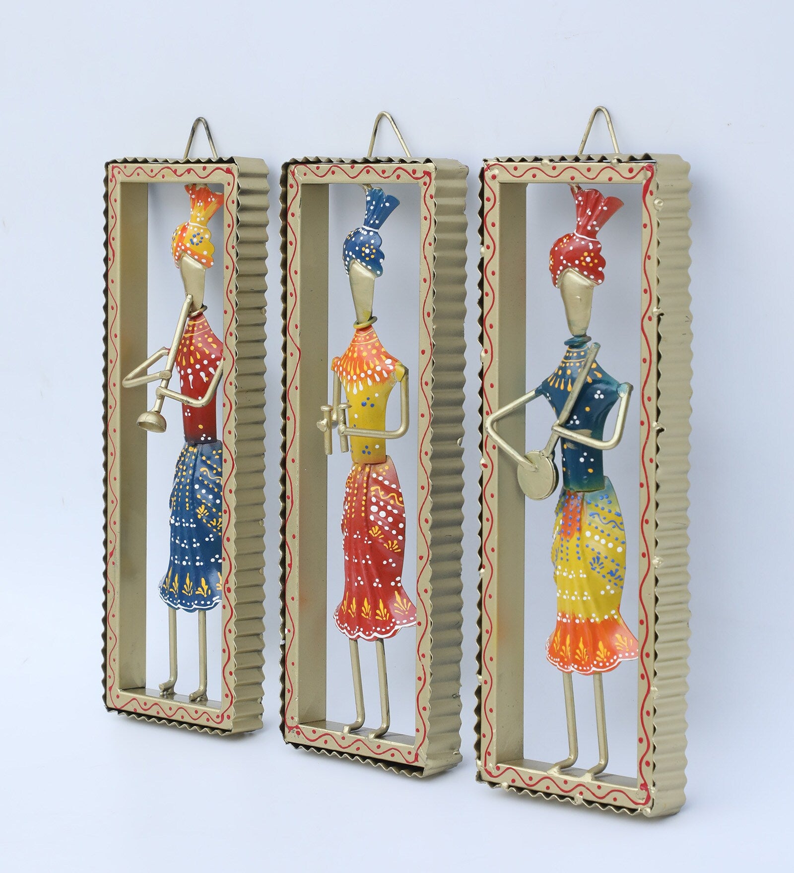 Handcrafted Rajasthani Musician Wall Hanging Set (Set of 3) – 14x6 Inches Each