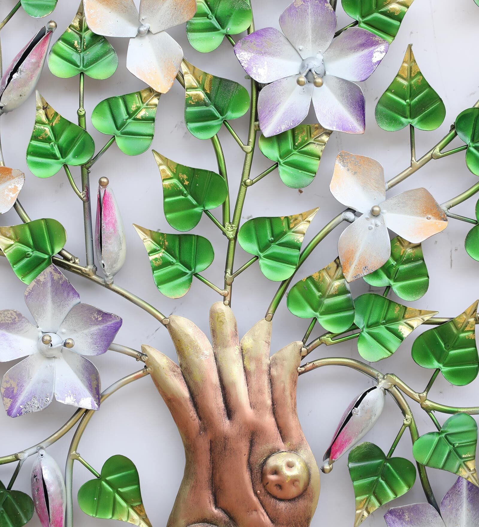 Floral Harmony Round Metal Wall Art with LED Lights