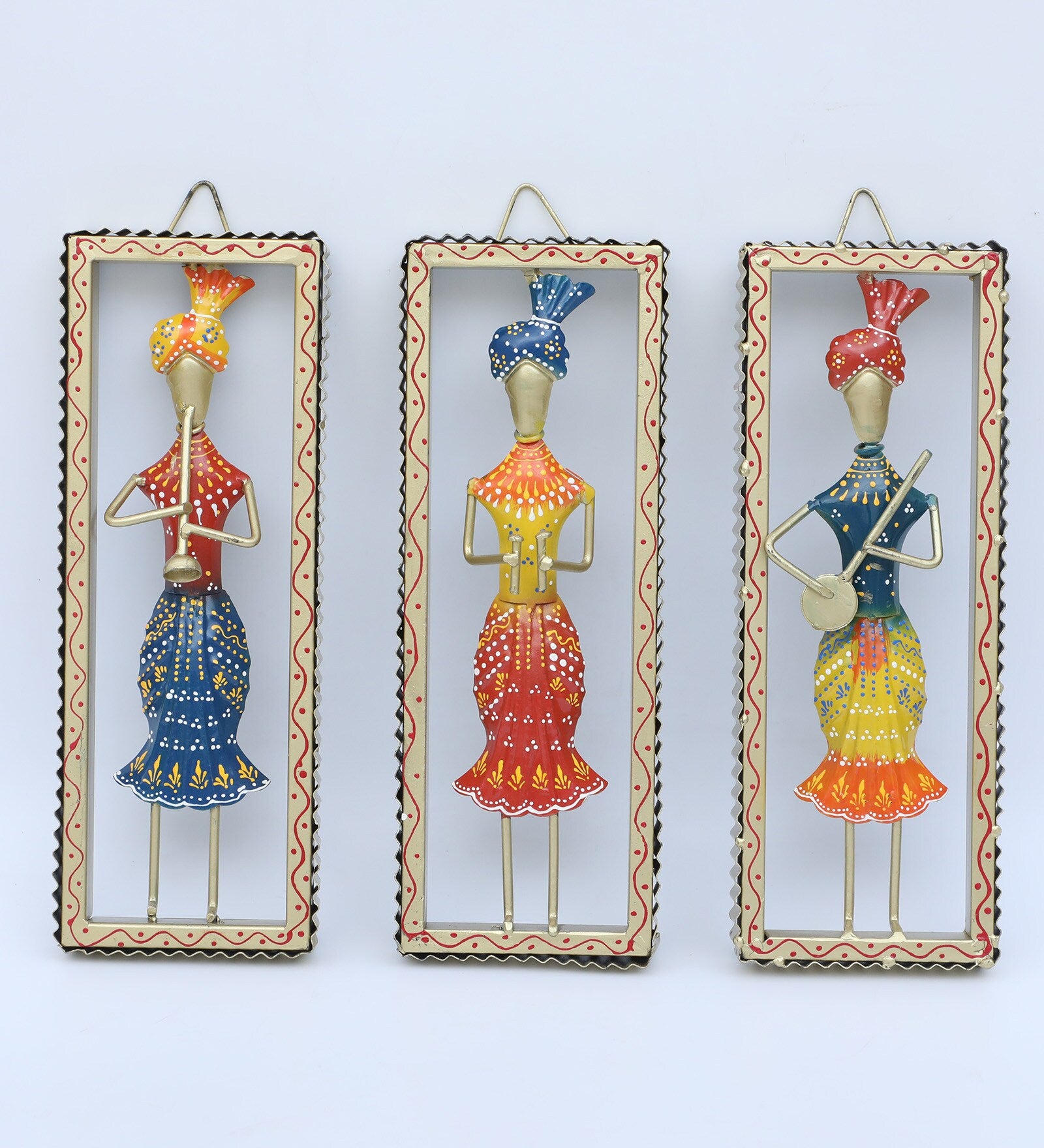 Handcrafted Rajasthani Musician Wall Hanging Set (Set of 3) – 14x6 Inches Each