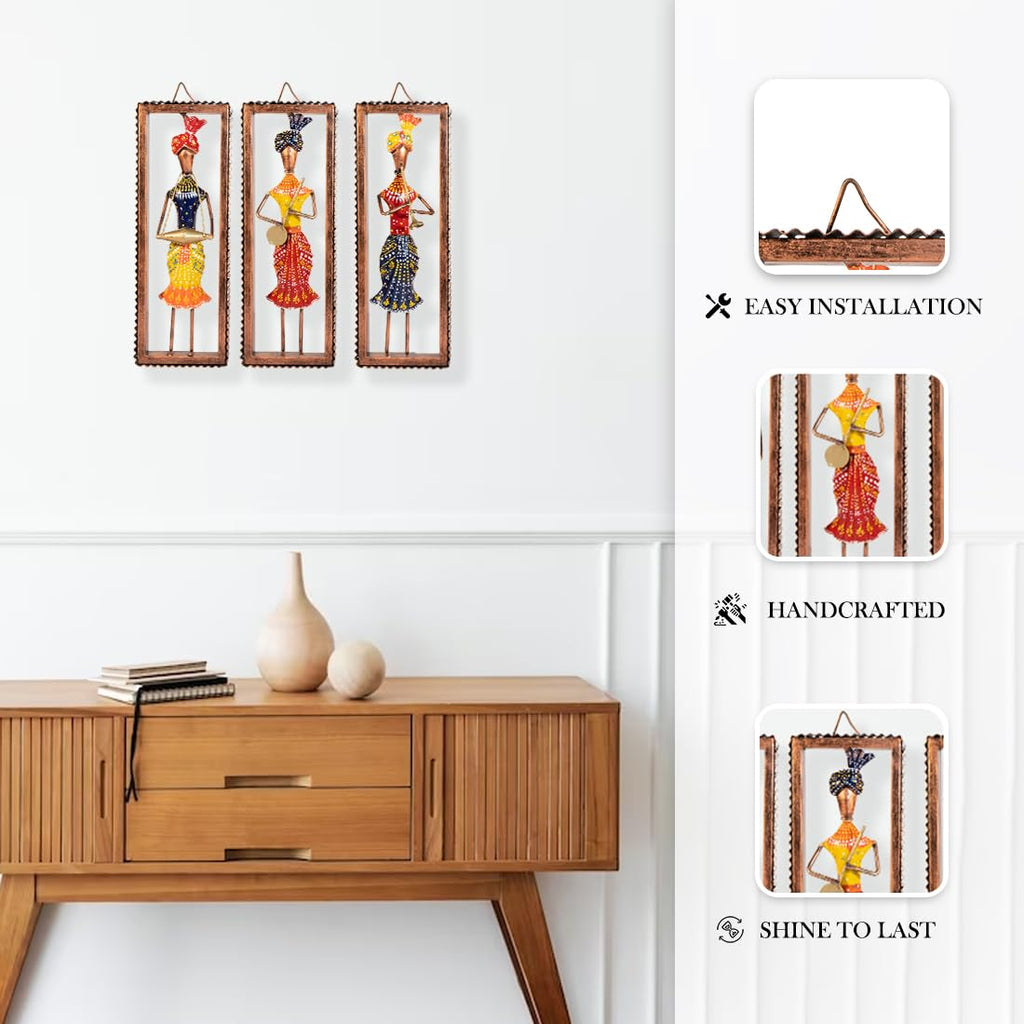 Handcrafted Rajasthani Musician Wall Frame Set – Traditional Folk Art (Set of 3)