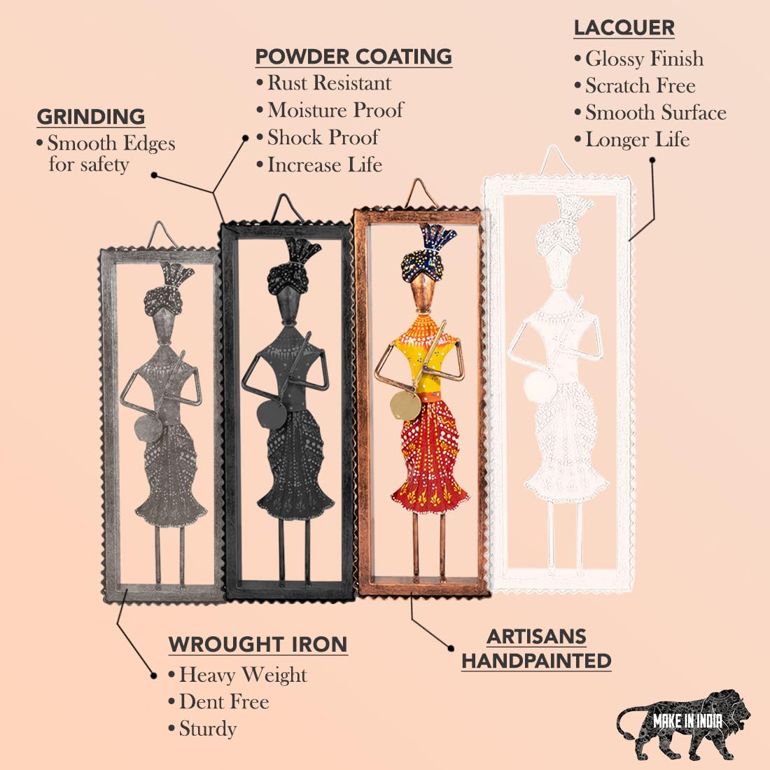 Handcrafted Rajasthani Musician Wall Frame Set – Traditional Folk Art (Set of 3)