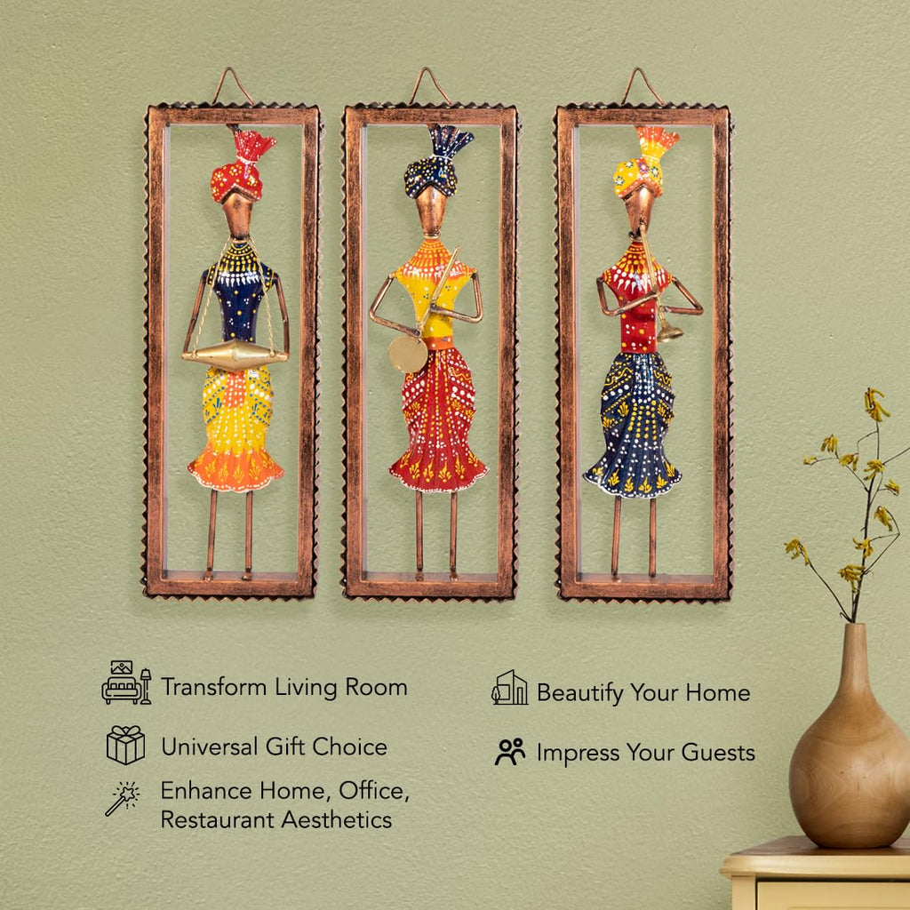 Handcrafted Rajasthani Musician Wall Frame Set – Traditional Folk Art (Set of 3)