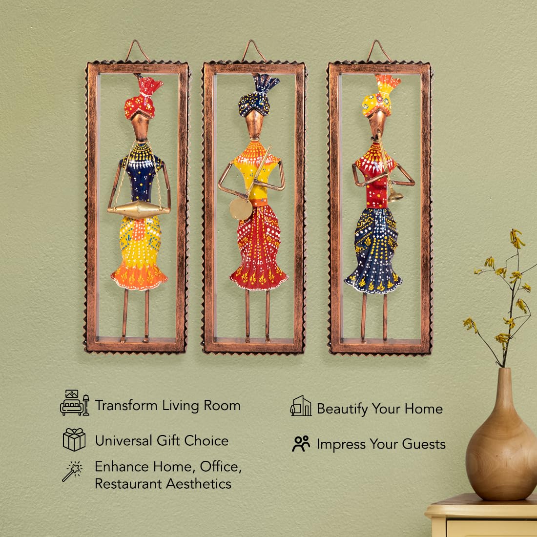 Handcrafted Rajasthani Musician Wall Frame Set – Traditional Folk Art (Set of 3)