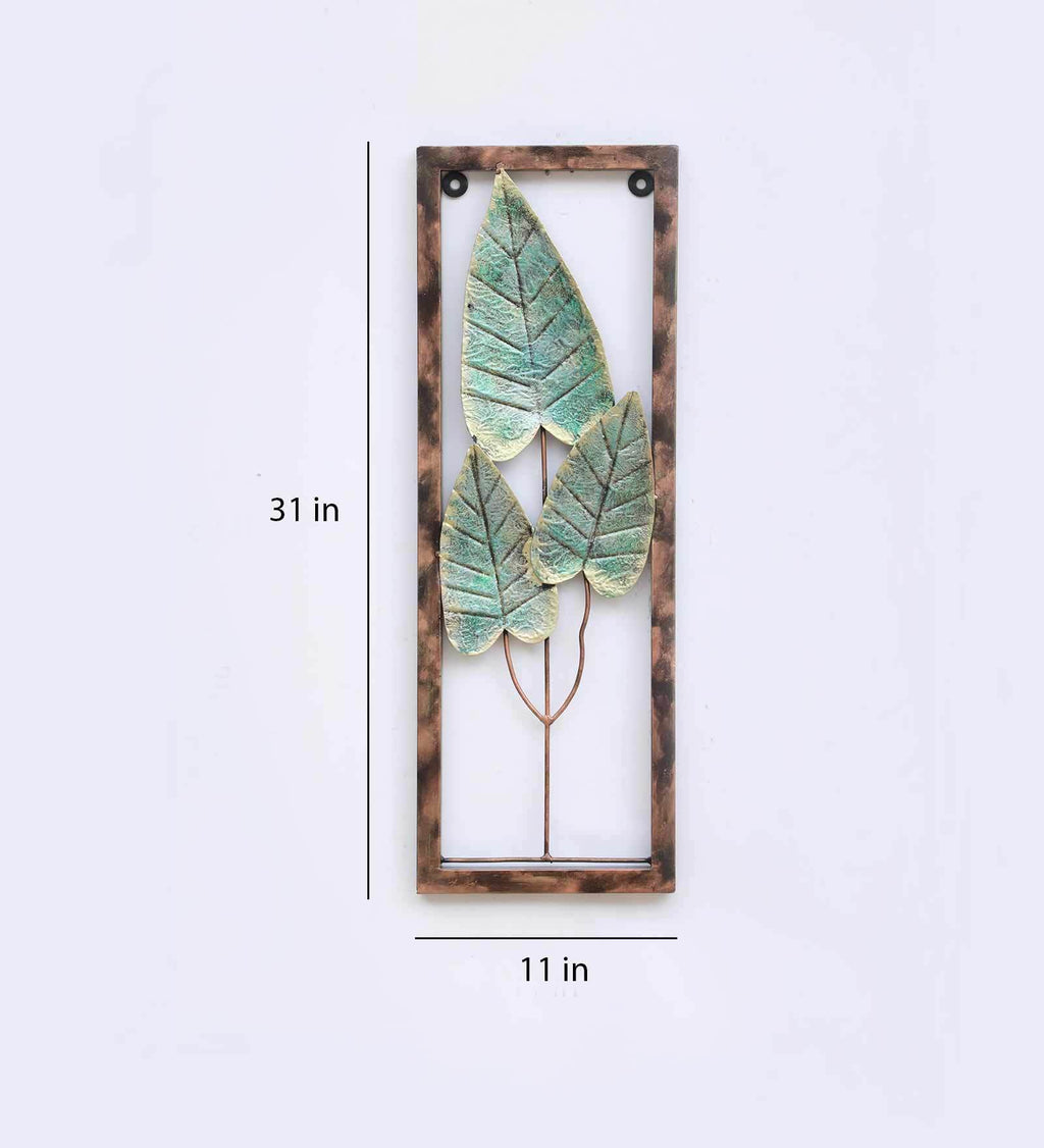 Elegant Green Leaf Metal Wall Art (31 x 11 Inch)