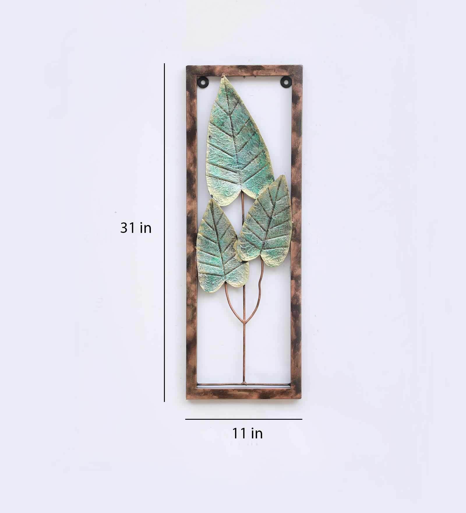 Elegant Green Leaf Metal Wall Art (31 x 11 Inch)