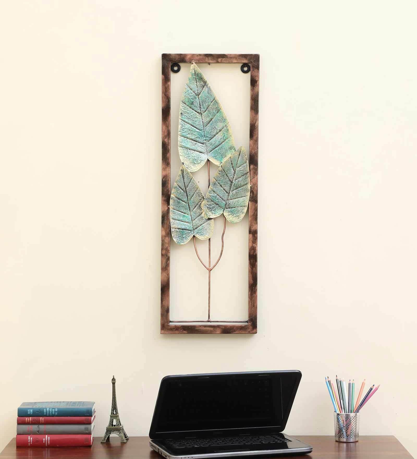 Elegant Green Leaf Metal Wall Art (31 x 11 Inch)