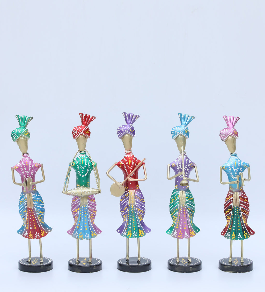 Colorful Rajasthani Musician Set – Handcrafted Metal Figurines (Set of 5)