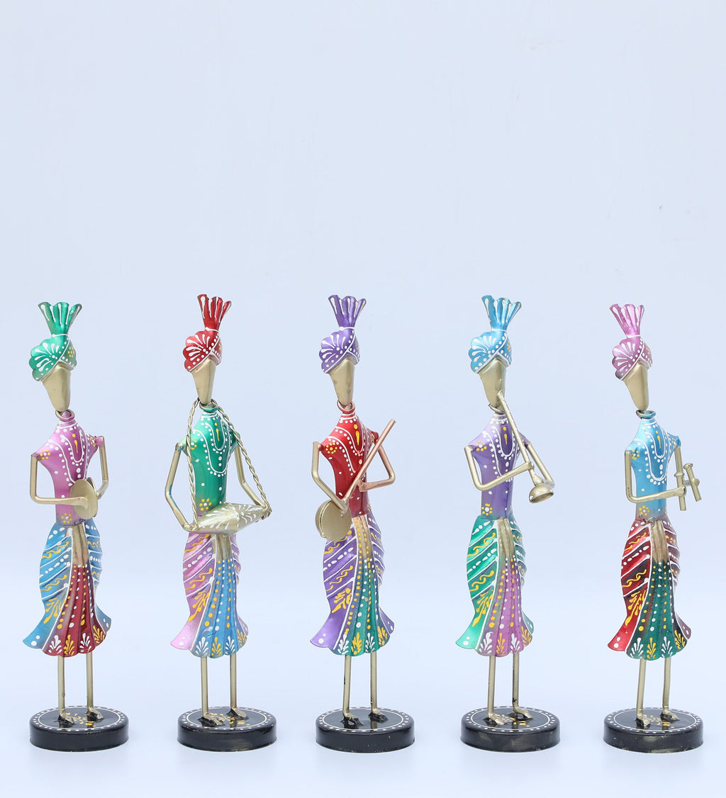 Colorful Rajasthani Musician Set – Handcrafted Metal Figurines (Set of 5)