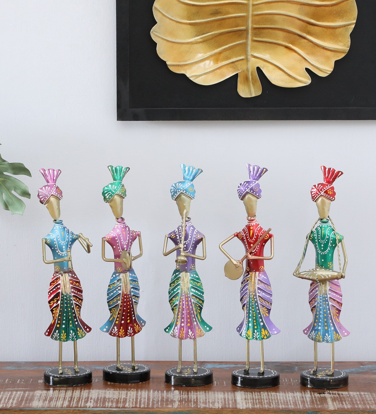 Colorful Rajasthani Musician Set – Handcrafted Metal Figurines (Set of 5)
