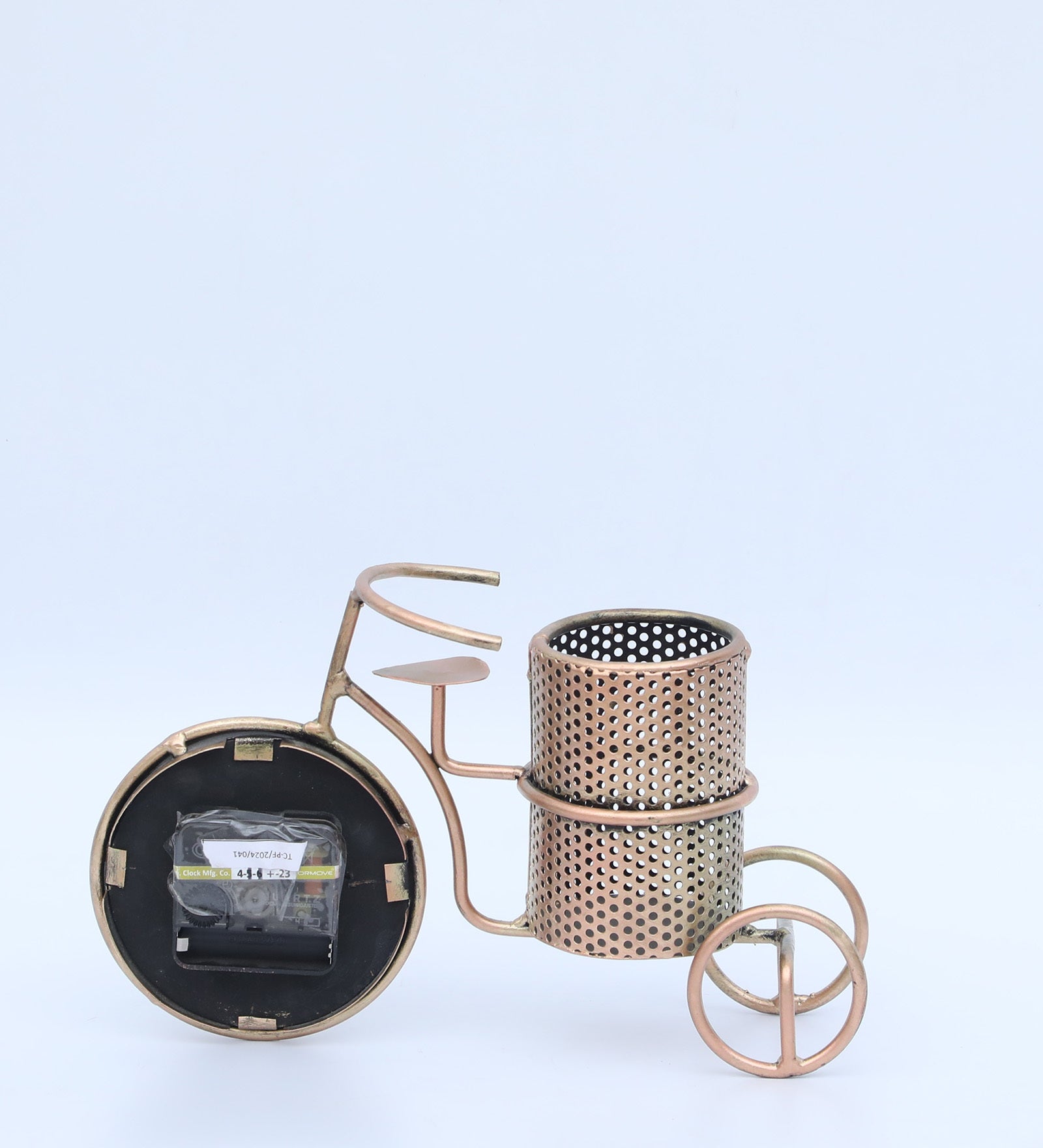 Vintage Tricycle Pen Stand with Clock – Antique Brass Finish