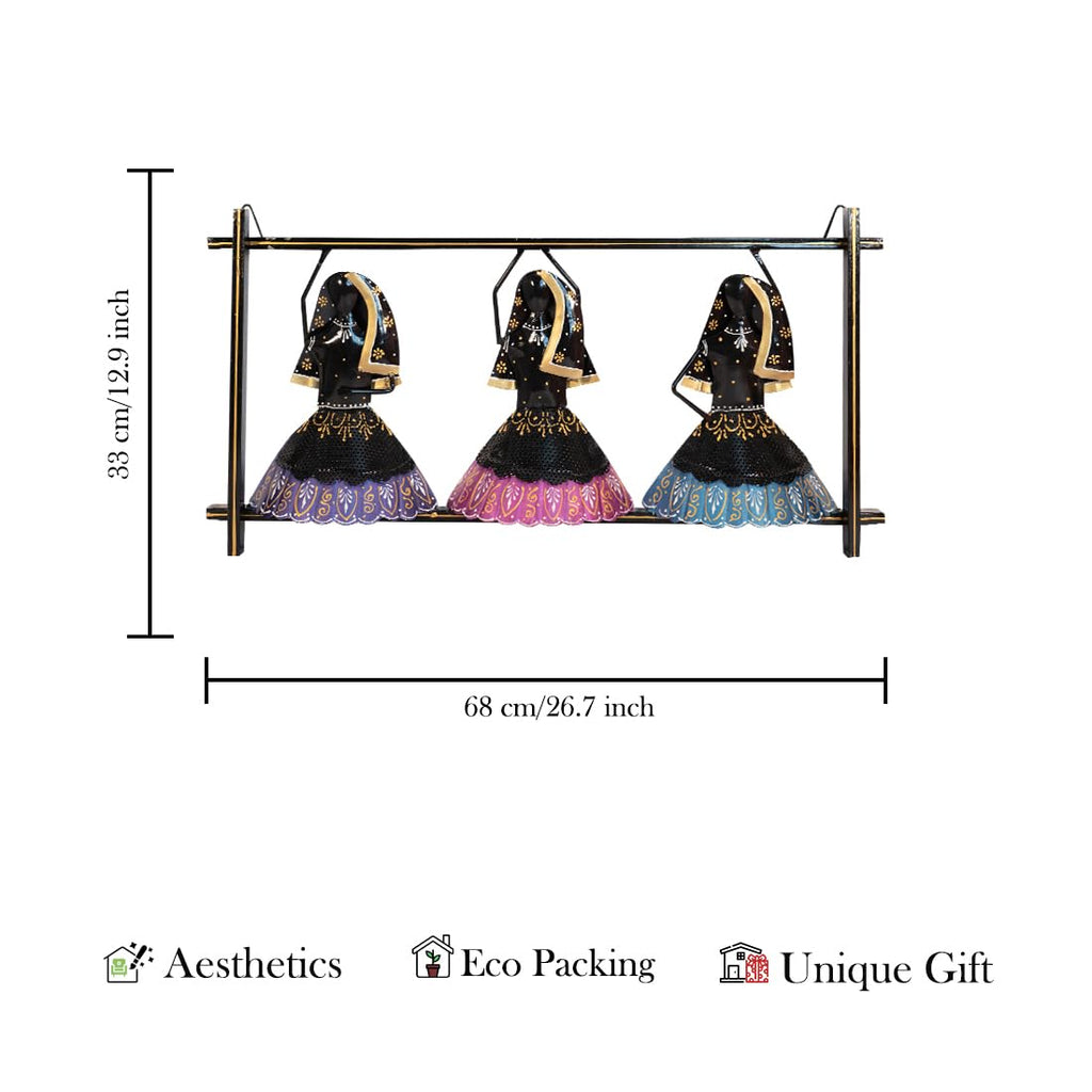 Elegant Rajasthani Women Wall Art – Multicolor Metal Frame