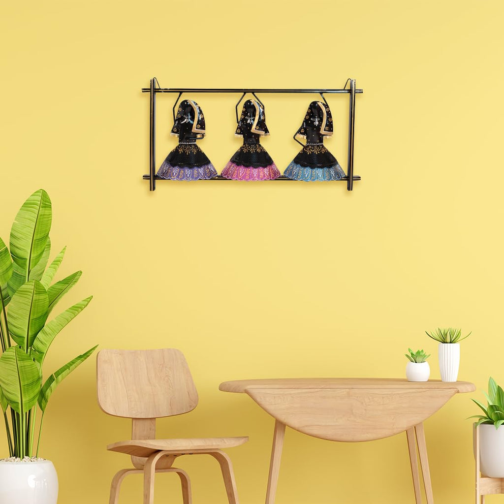 Elegant Rajasthani Women Wall Art – Multicolor Metal Frame
