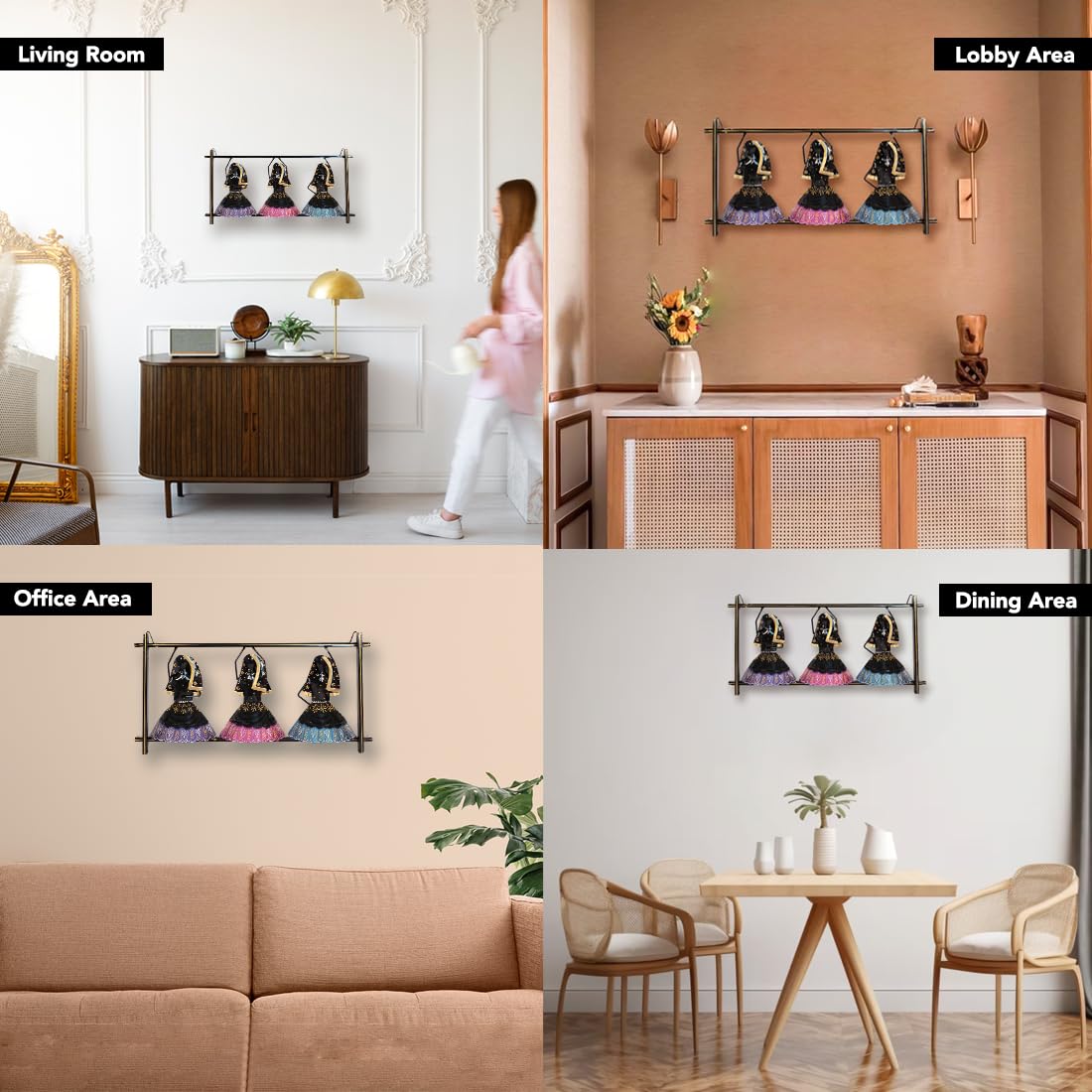 Elegant Rajasthani Women Wall Art – Multicolor Metal Frame