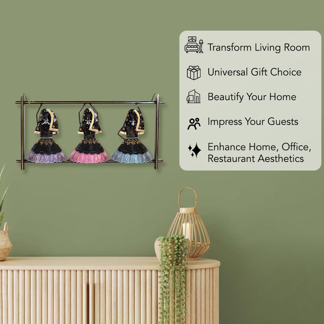 Elegant Rajasthani Women Wall Art – Multicolor Metal Frame