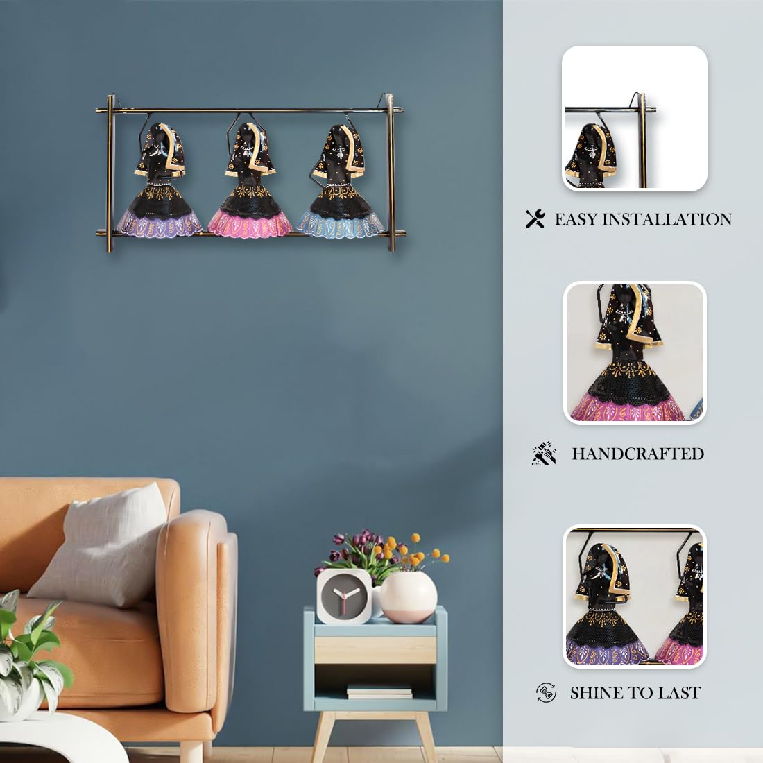 Elegant Rajasthani Women Wall Art – Multicolor Metal Frame