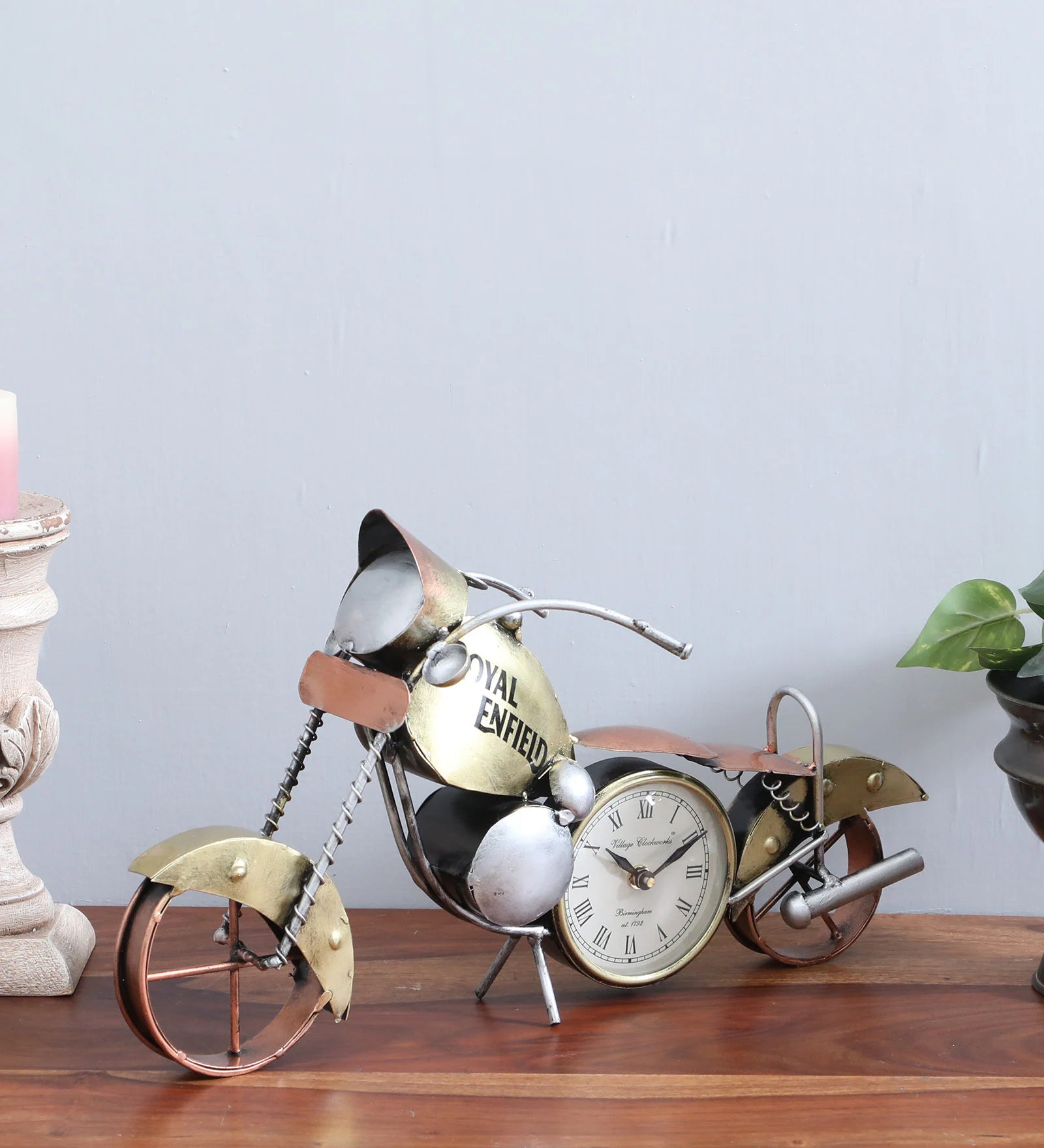 Royal Enfield Metal Bike Clock – Vintage Desk Décor