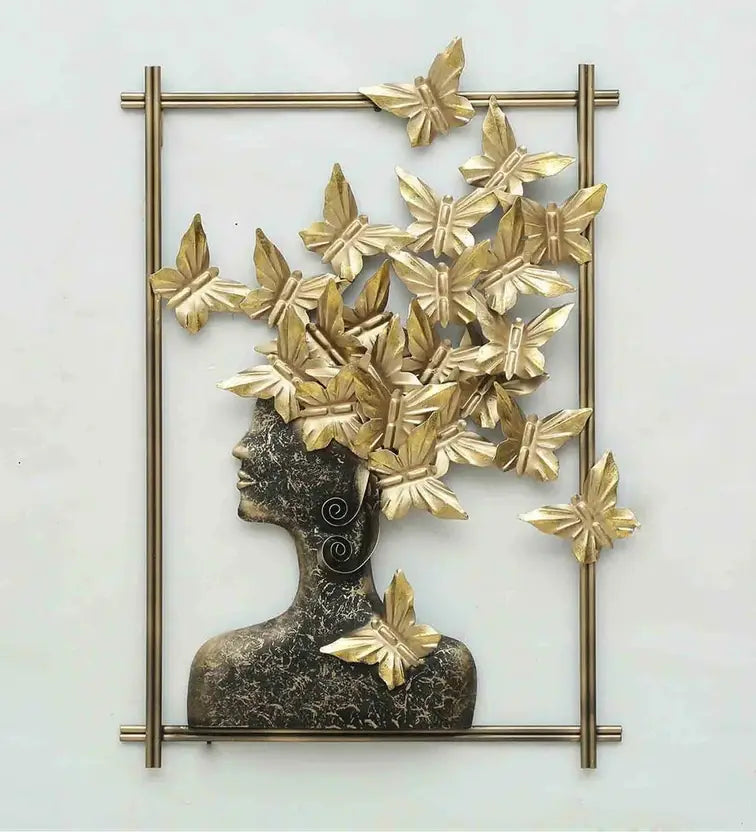 Golden Butterfly Lady Metal Wall Art Baal titli