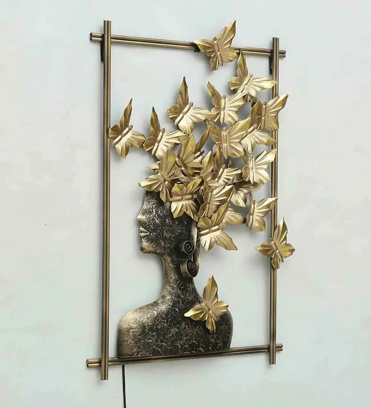 Golden Butterfly Lady Metal Wall Art Baal titli