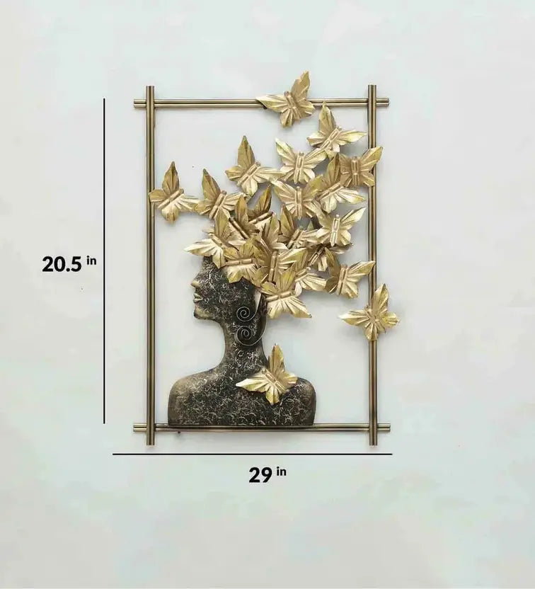 Golden Butterfly Lady Metal Wall Art Baal titli
