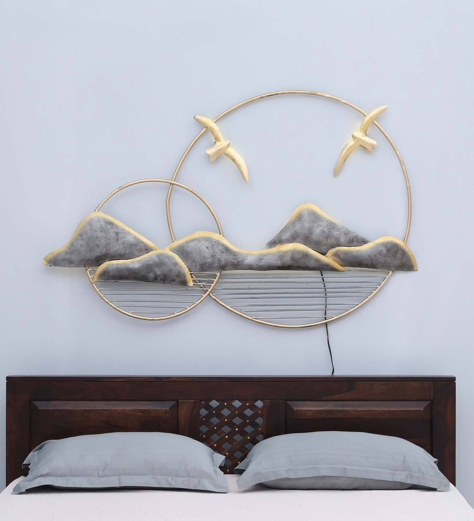 Golden Horizon Metal Wall Art with LED