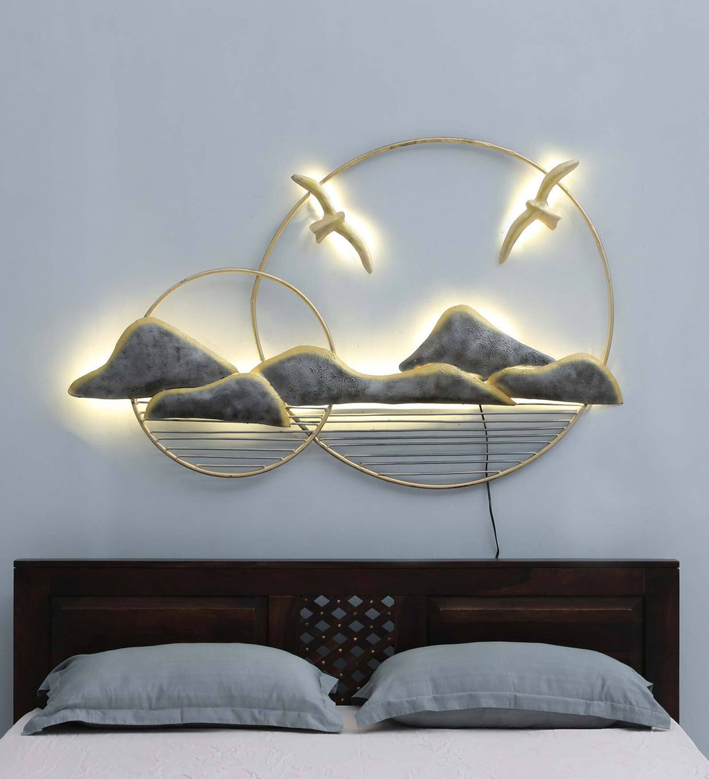Golden Horizon Metal Wall Art with LED