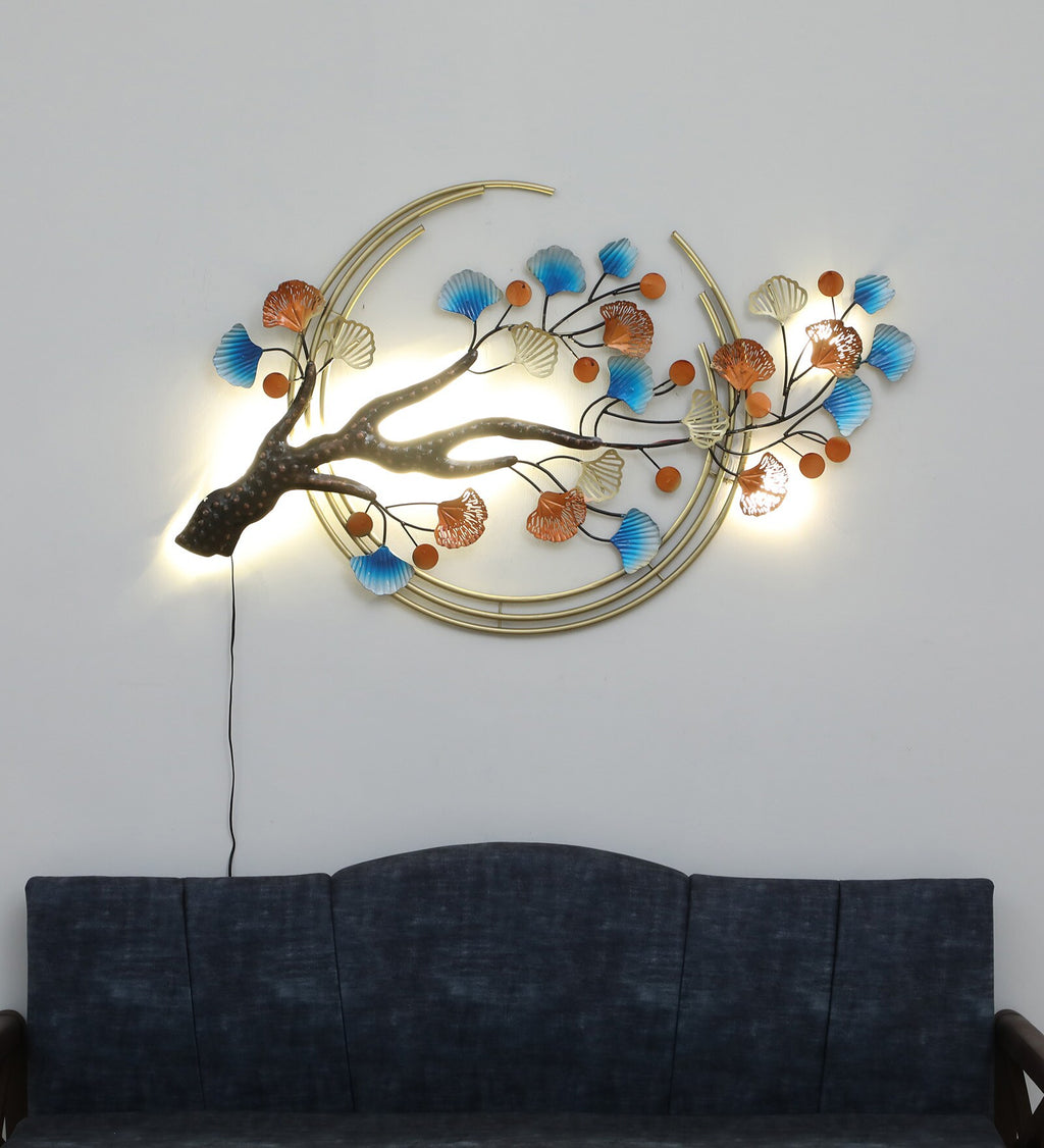 Golden Tree Metal Wall Art with LED Backlight (51 x 30 Inches)