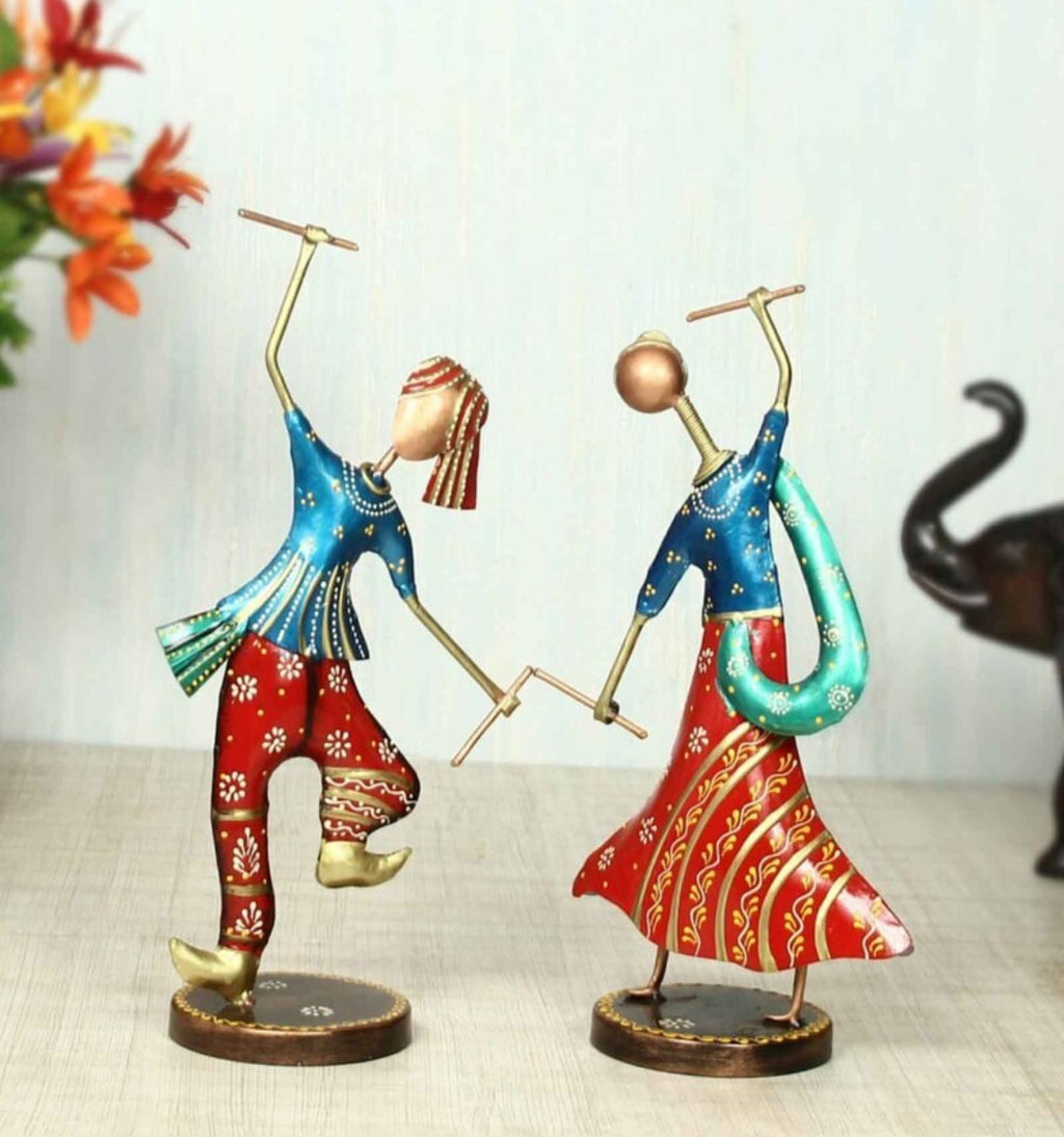 Traditional Dandiya Couple Metal Figurine Set