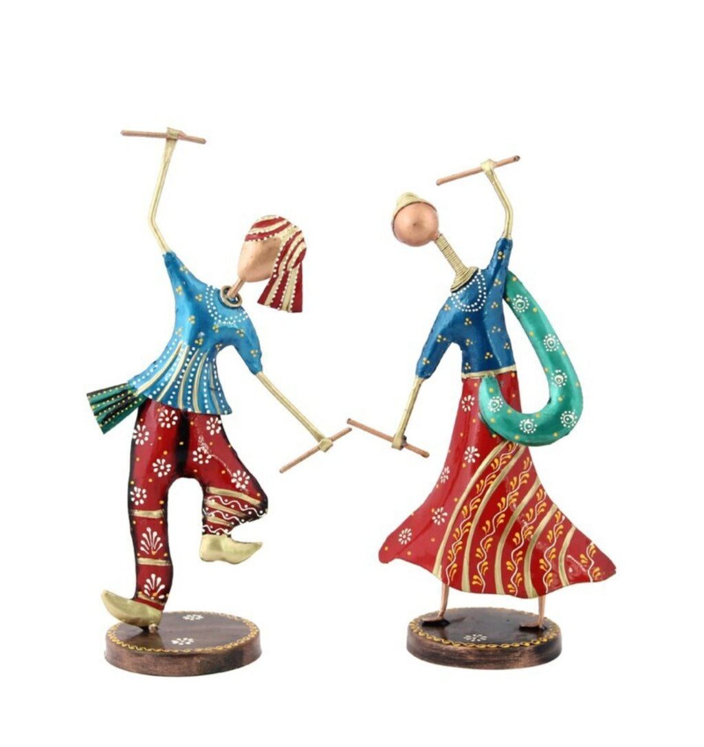 Traditional Dandiya Couple Metal Figurine Set