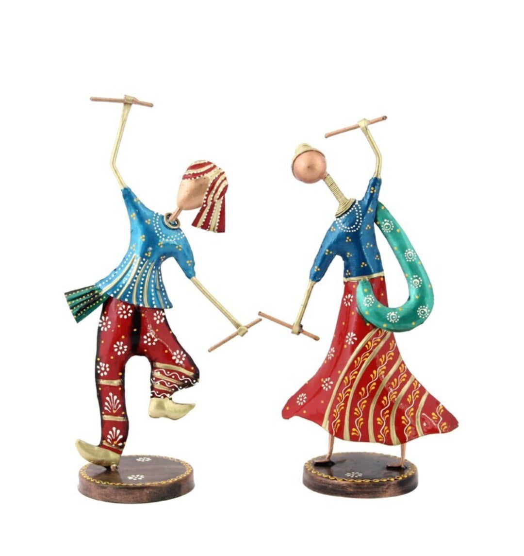 Traditional Dandiya Couple Metal Figurine Set