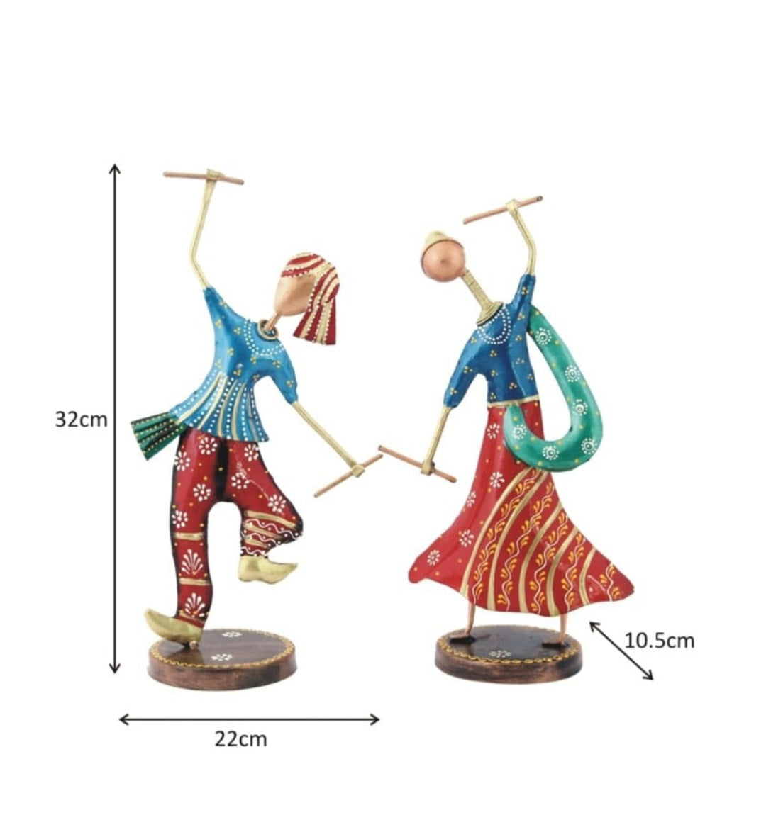 Traditional Dandiya Couple Metal Figurine Set