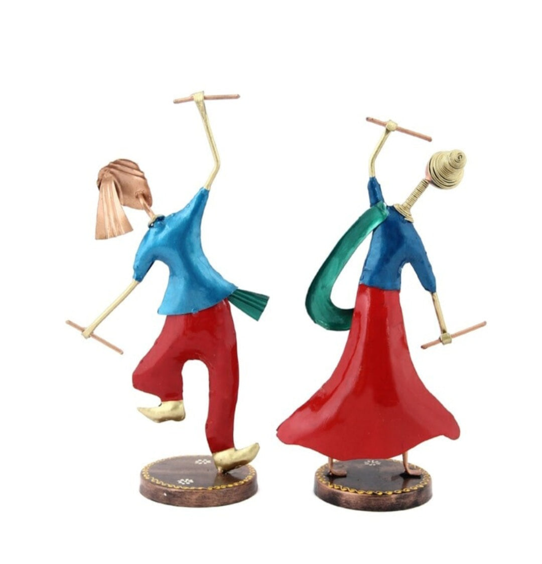 Traditional Dandiya Couple Metal Figurine Set